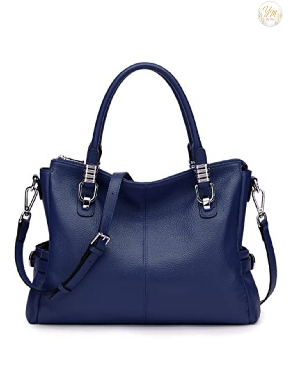 Top Grain Pebbled Cowhide Leather Satchel Handbag Tote with Adjustable Strap